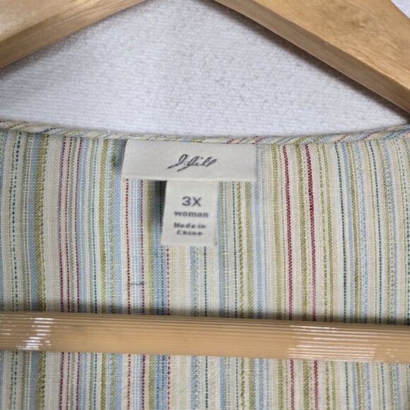 J. Jill 100% Linen Top 3X Green Multi Pin Stripe Button Front Boxy Coastal - Picture 8 of 13